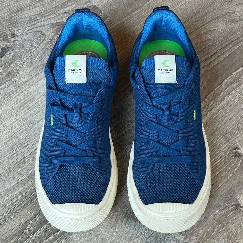 Cariuma Ibi Low Knit Lace Up Sneakers Blue Bamboo Womens 10 Mens 8.5 EU 41‎